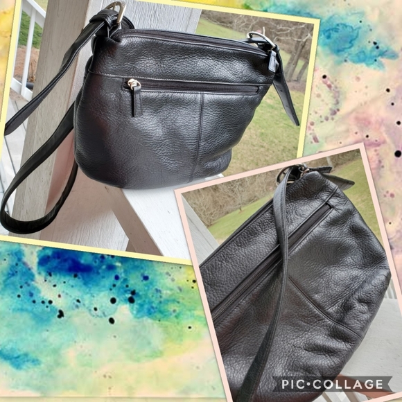 Vintage Stone Mountain Genuine Black Leather Crossbody/Shoulder Bag - Picture 9 of 16